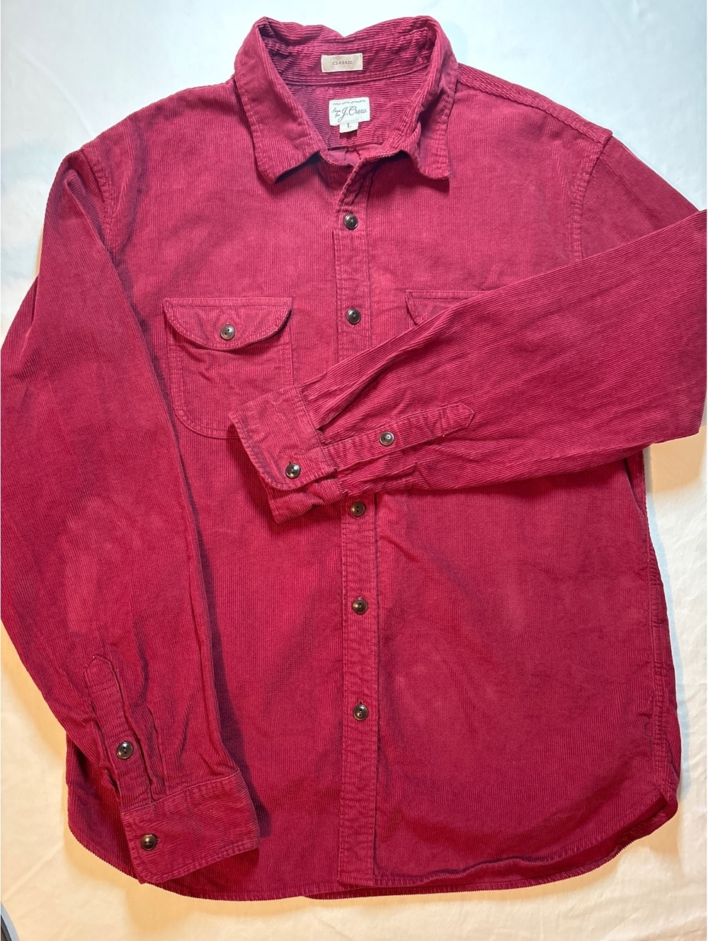 J.Crew Classic Corduroy Western Shirt Men’s L Red Burgundy 100% Cotton Workwear